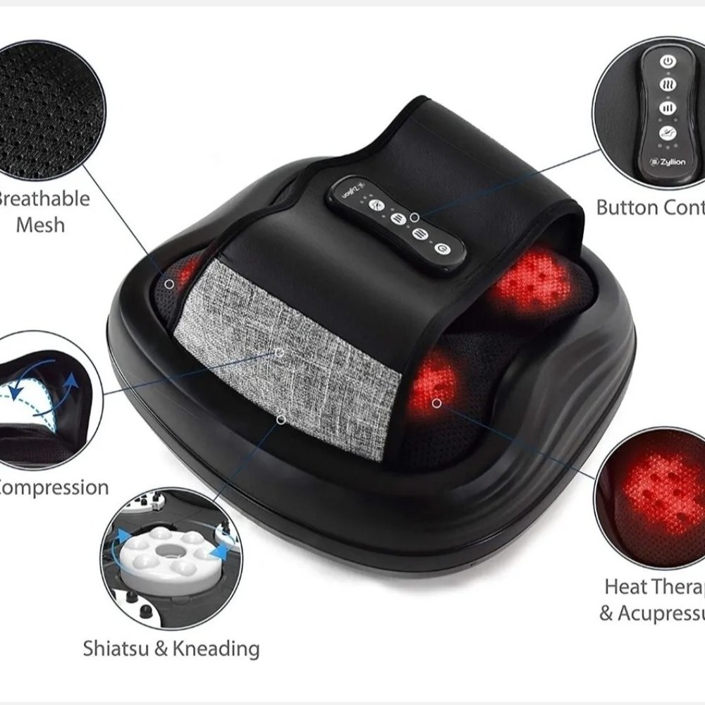 Zyllion Shiatsu Foot Massager with Heat Rolling Kneading Massage Up to Size 13